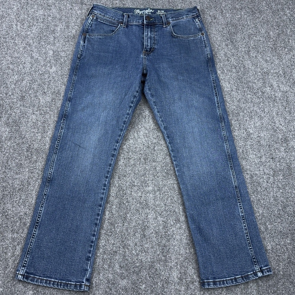 Wrangler Retro Slim Straight Jeans Mens 32x30 Blue Portland‎ Wash Western Cowboy